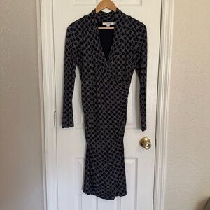 Boden Navy Blue Polka Dots Longsleeves Wrap Dress Business Formal Midi Size 6